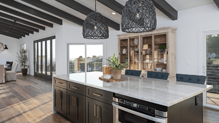 Kitchen with beams